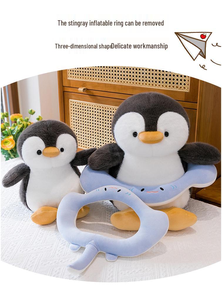 Penguin Plush Toy Cartoon Swim Ring Pillow for Children