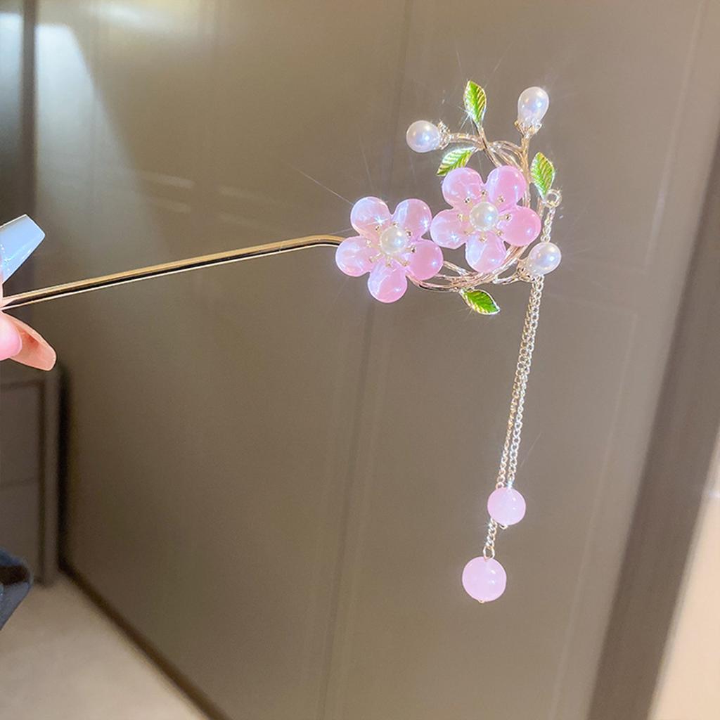 Simple Flower Hair Pin for Women and Girls Hair Bun Maker Pearls Chain Tassel Hair Sticks Forks New Chinese Style Hair Jewelry