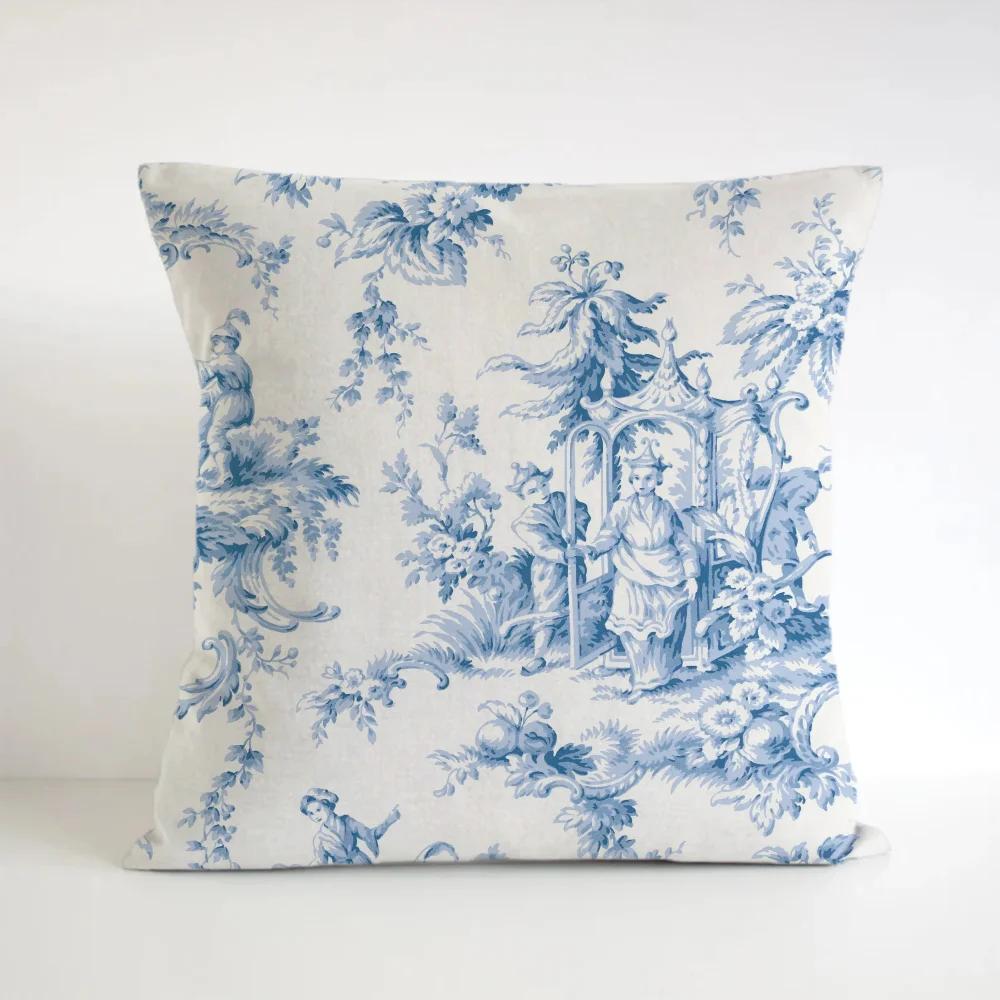Toile De Jouy Case for Pillow Cover Pillowcase 45*45 Cushions Decorative Pillowcases 40x40 Short Plush Lounge Chairs Cushion