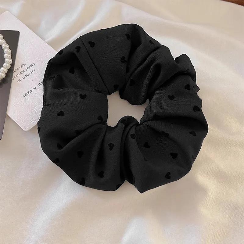 New Polka Dot Hair Ties Rope Women Large Size Heart Bowknot Printed Scrunchies Grey Black Hairband Ponytail Holder Headwear