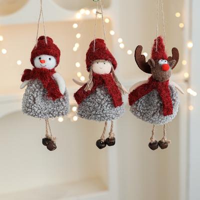 Christmas Snowman Pendant Santa Claus Reindeer Girl Doll Hanging Pendant with Bells Xmas Tree Pendants Christmas Decoration