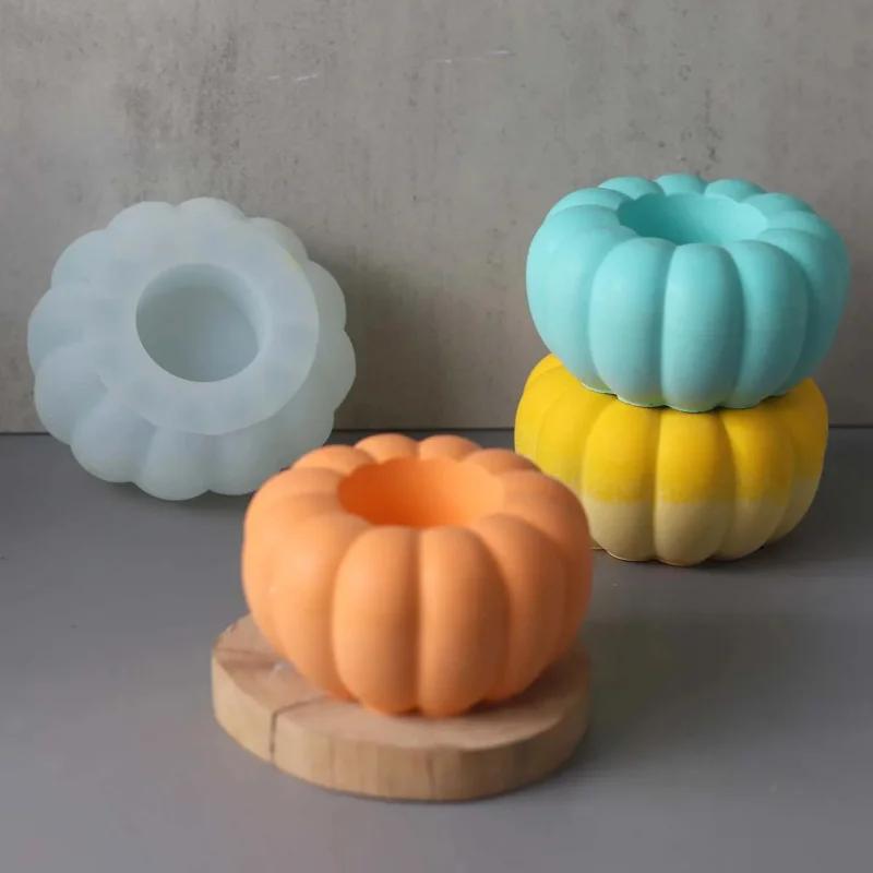 2026 Latest Models 3D Pumpkin Candle Holder Silicone Mold DIY Halloween Ornament Craft Making Plaster Resin Candlestick Casting