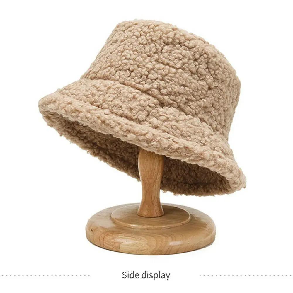 Winter Casual Lamb Wool Soft Fisherman Cap Bucket Hat Sun Cap Panama Hat