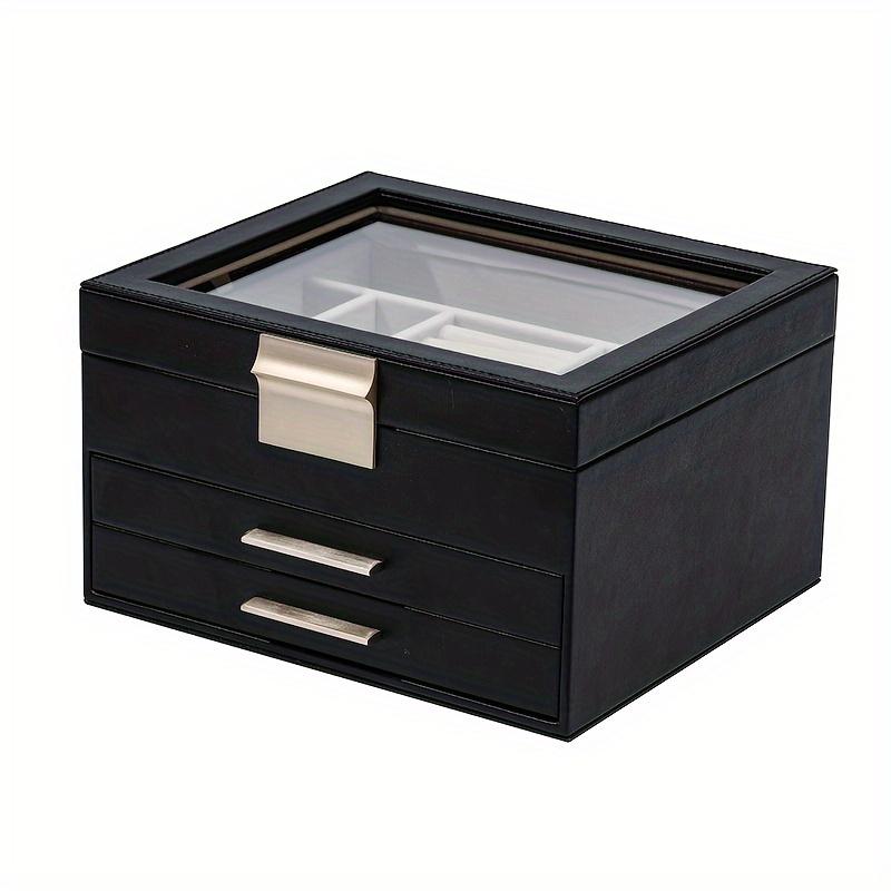 

Jewelry Box with Glass Lid, 3 Layer 2 Drawers Jewelry Organizer for Women, 8x9x5 Inch Display Storage Case for Necklaces Rings чорний
