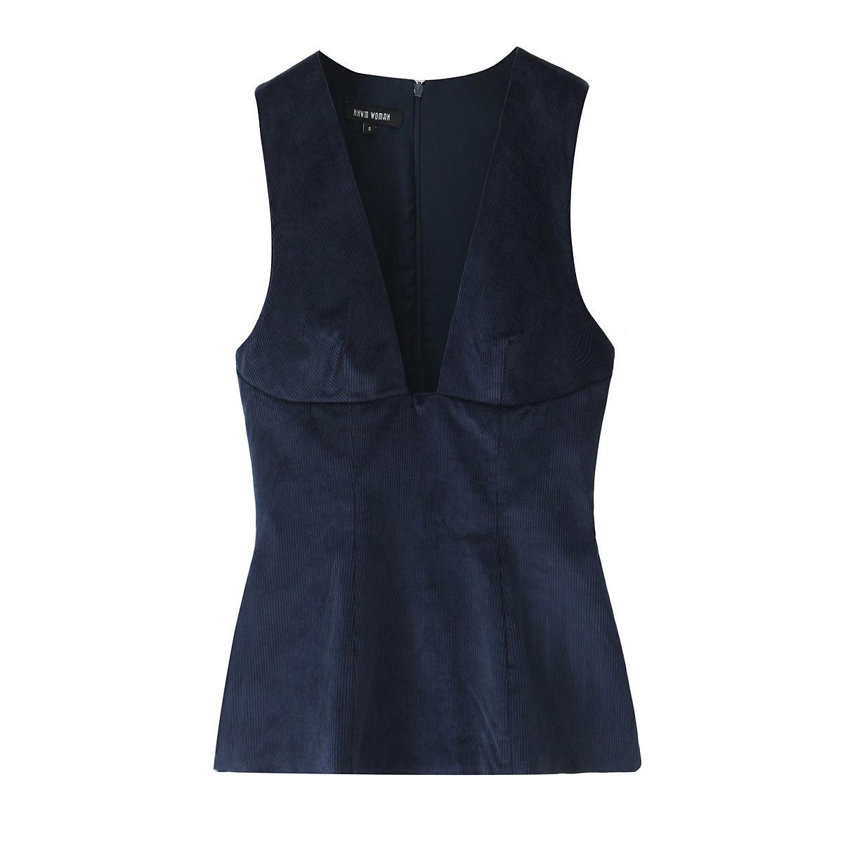 

Европейская и американская женская мода 2024: Модный вельветовый жилет без рукавов для осени Extra Small темно-синий