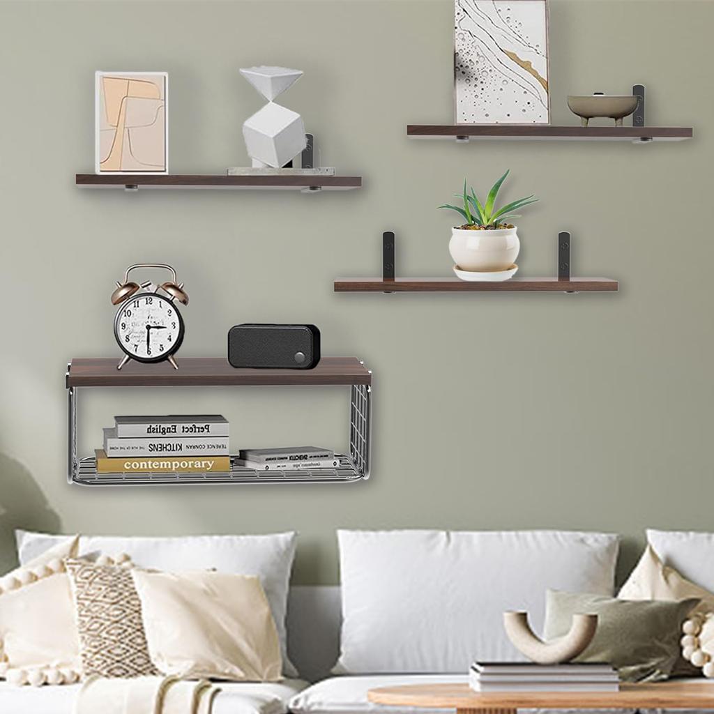 Set of 5 DIY Wall 40cm W x 11cm with Wooden Corner Frame and 1 Metal Storage Storage Storage and Shelving for Living and Laundry Easy Installation