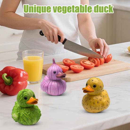 Vegetable Duck Figurine 3D Tomato Mushroom Duck Statue Resin Vegetable-Themed Duck Ornament for Home Office Desktop Decoration