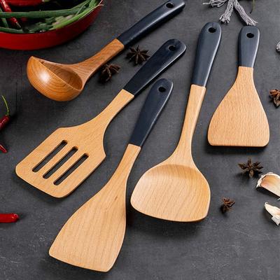 Natural Wood Cooking Kitchen Tool Tableware Cookware Spatula Strainer Spoon Rice Scoop Soup Ladle