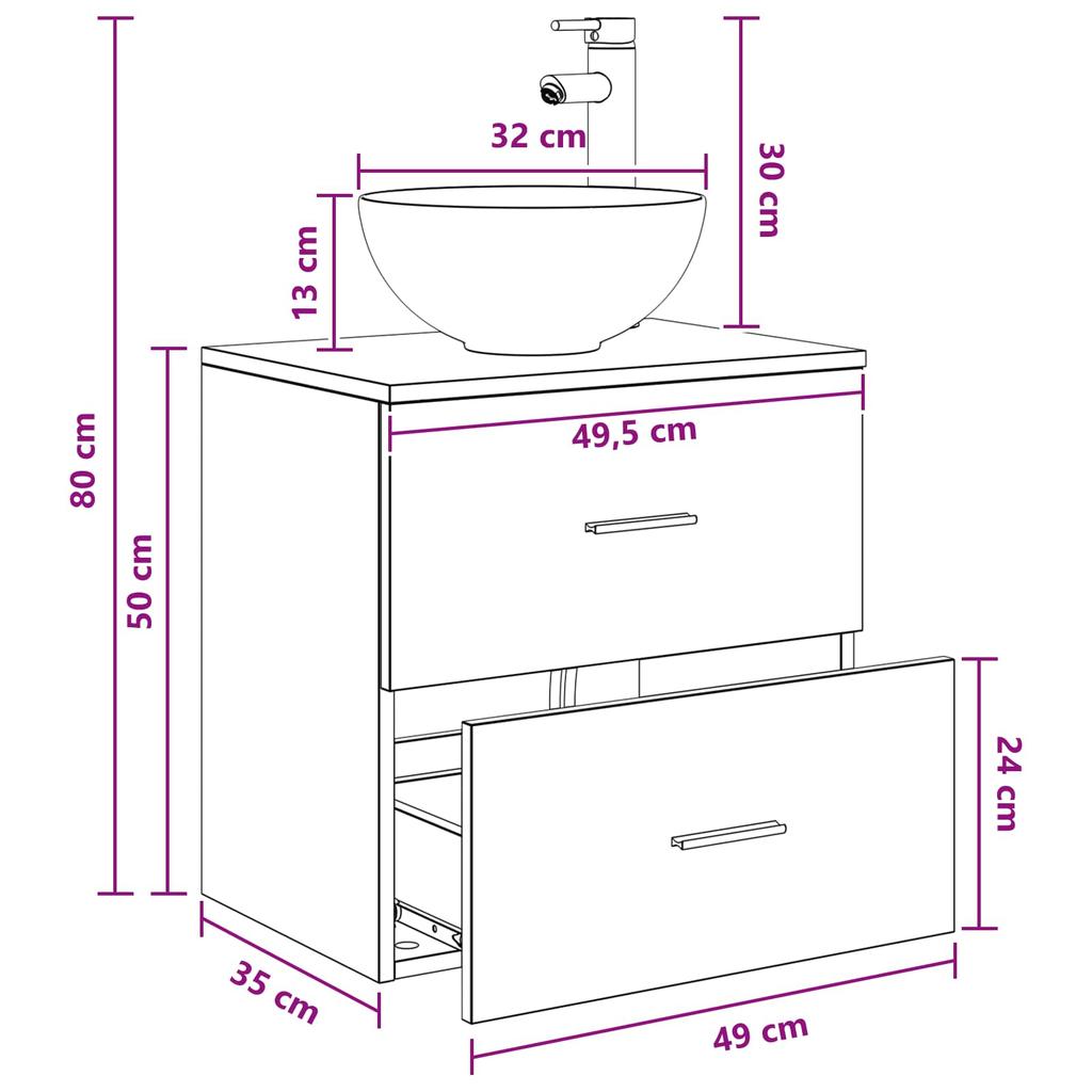 Wall Mounted Washbasin Cabinet in Concrete Grey 49.5 x 35 x 63 cm