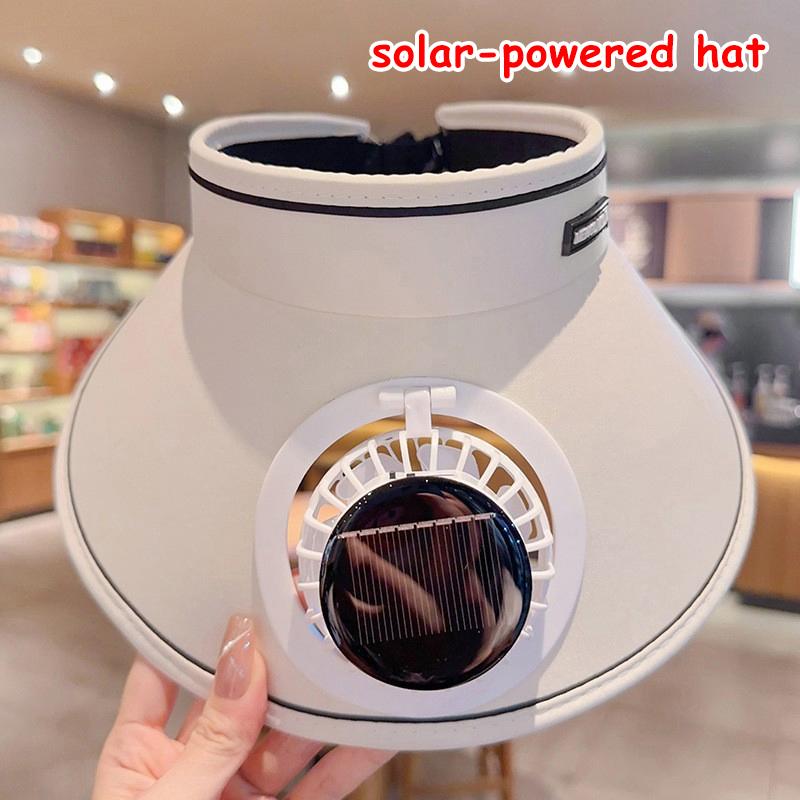 Wide Brim Sun Hat with Detachable Solar Fan Breathable UV Block Outdoor Visor for Summer Camping Beach Trips
