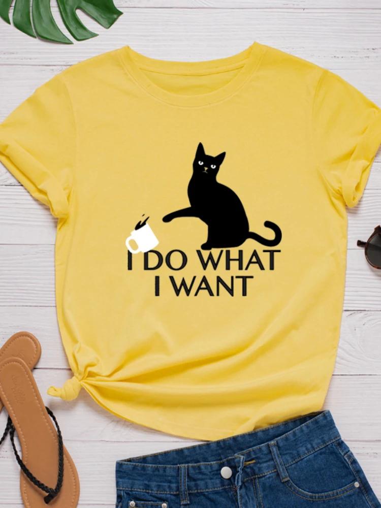 Do What I Want Black Cat Print T Shirt Women Short Sleeve O Neck Loose Tshirt Summer Women Causal Tee Shirt Tops Camisetas Mujer