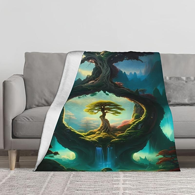 Vibrant Tree Pattern Flannel Throw Blanket - Soft, Warm & Lightweight | Machine Washable | Perfect for Bedroom, Dorms, Cars