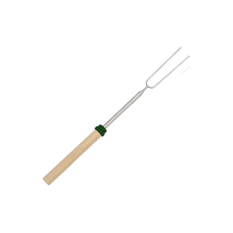 Stainless Steel Telescopic BBQ Fork with Wooden Handle - U-shaped Skewer for Hot Dogs