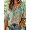 Plus Size Women's Leopard Print Lace-up Front Bell Sleeve Casual Top
