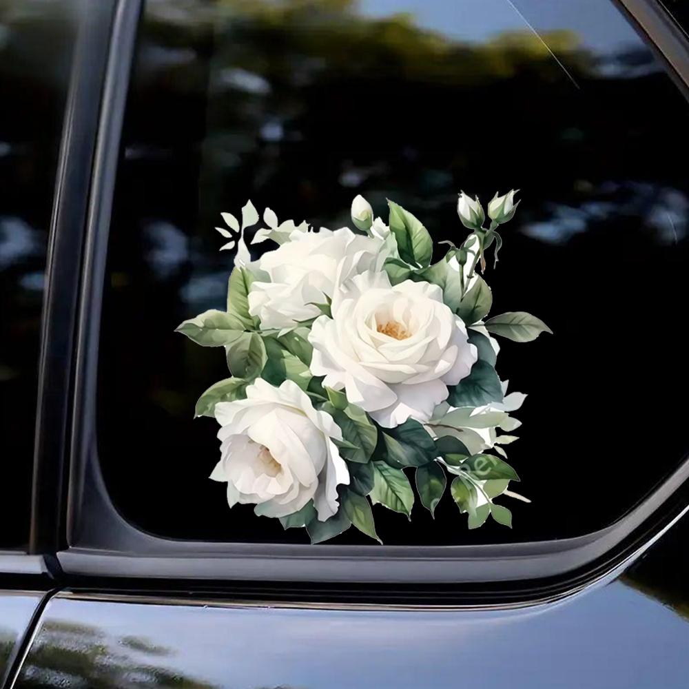 QT2086#15cm White Rose Waterproof Car Decorative Decal, Suitable for Cars, Laptops, Bumpers, Glass Window Sticker