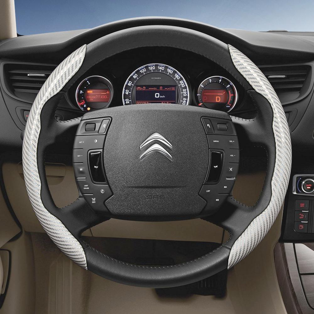 Suitable for Citroen Carbon Fiber Texture Steering Wheel Cover with Segmented Quick-Release Design, Durable Black Accessories for Models Such as C3, C