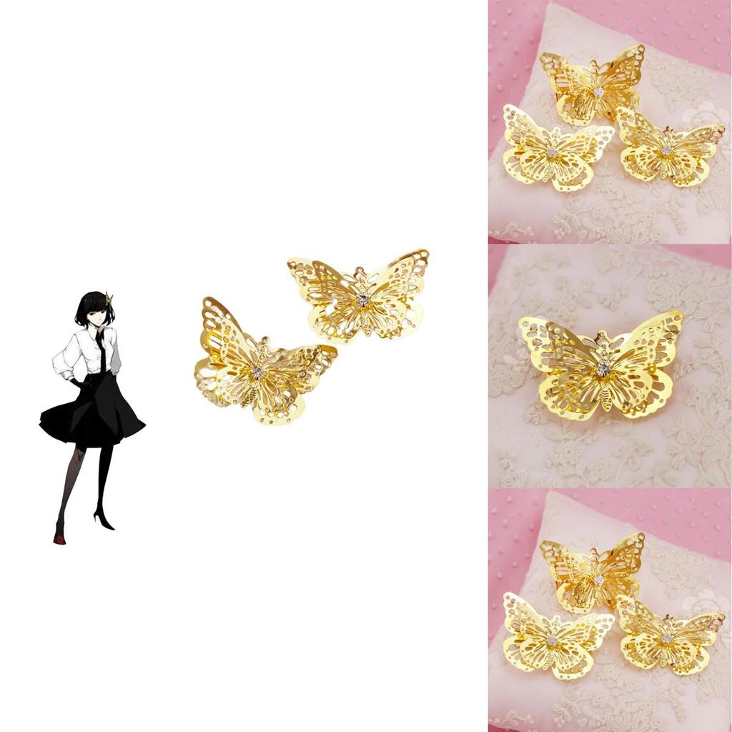 Stunning Bungo Stray Dogs Akiko Yosano Golden Butterfly Hair Clip Accessory