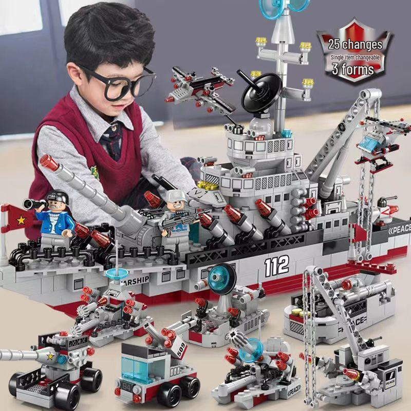 LEGO-Compatible Military Aircraft Carrier Destroyer Building Blocks: High-Difficulty Educational Puzzle Toy for Kids
