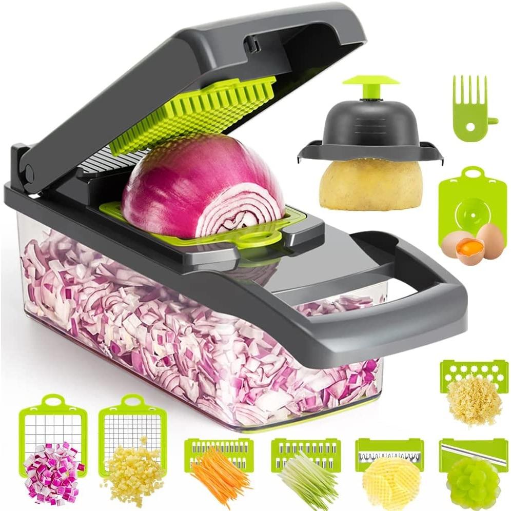 Vegetable Chopper Dicer and Slicer, Oricean® 7 Stainless Steel Blades, with Storage Container