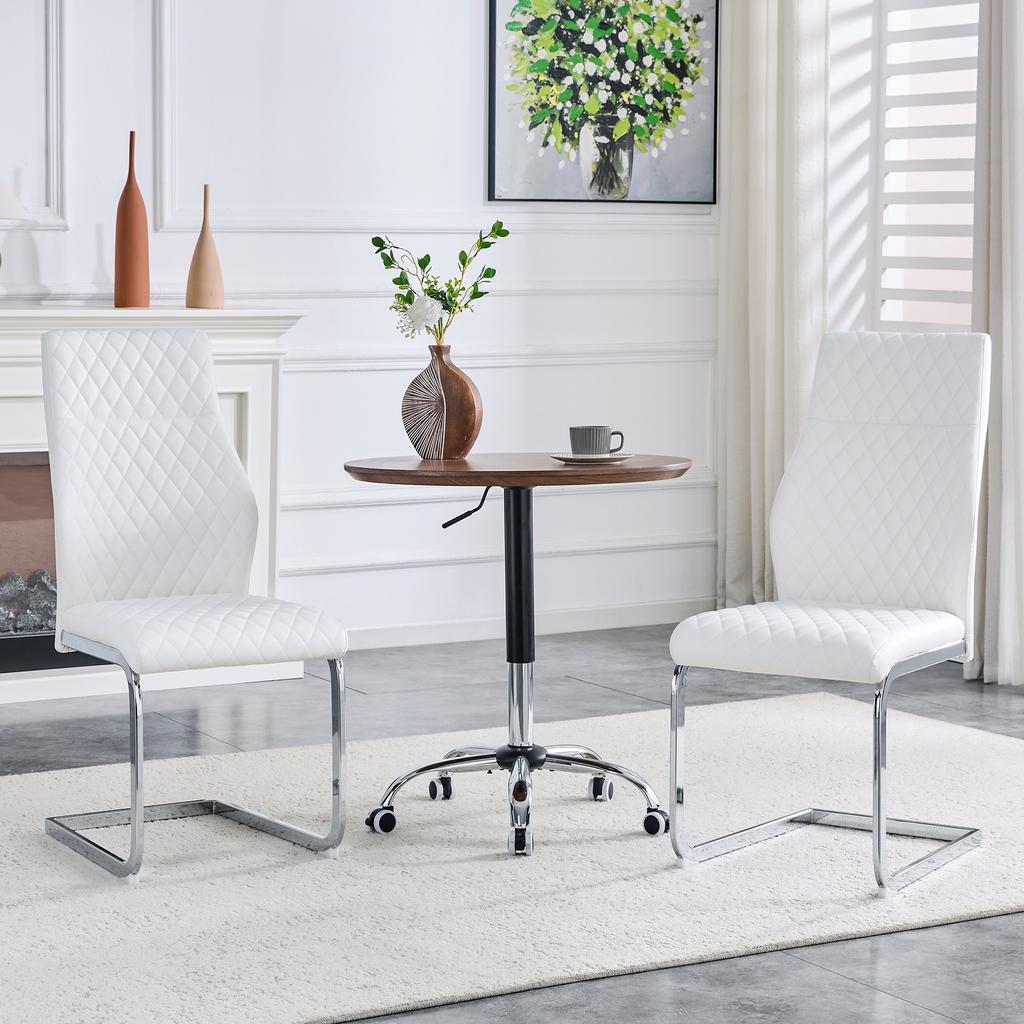 [Set of 2] Dining Chair in White Diamond Pattern: High Backrest + Comfortable Seat Cushion, Silver-Colored Metal Frame Non-Slip and Durable