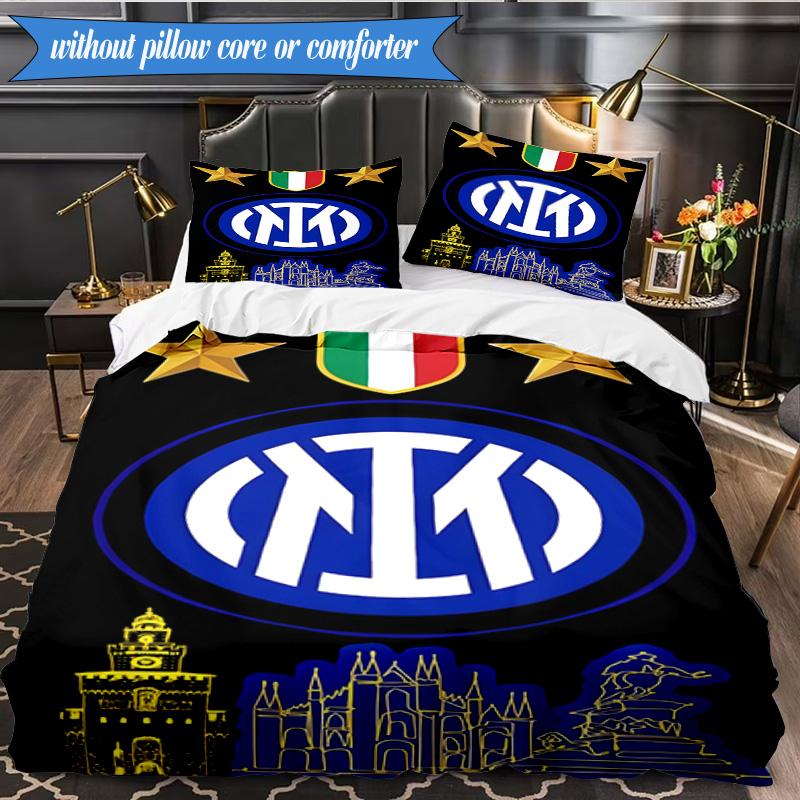 3 PEZZI F.C. Set Biancheria da Letto Morbido Stampato Internazionale Milano, Include 1 Federa per Piumone e 2 Federe per Cuscino, Perfetto per Camera da Letto, Dormitorio, Regalo per Fan
