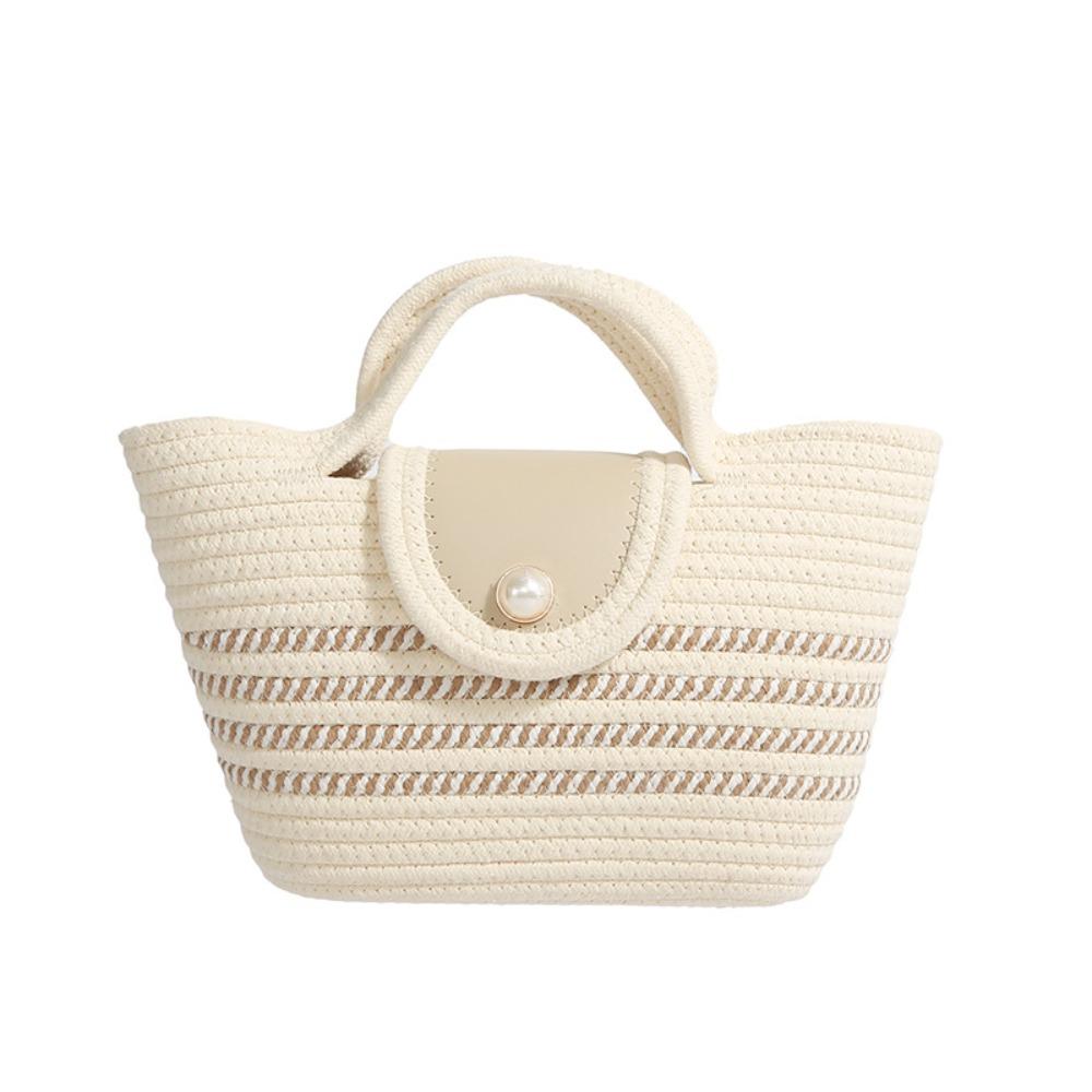 

Korean Style Woven Tote Bag Shoulder Bag Summer Beach Bag Simple Stripe Tote Handbag Female светло-серый
