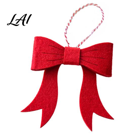 Creative Christmas Gift Decorations Bow Ornament Red Green Boot Bowknot Pendant Xmas Tree Handmade Felt Pendants Hanging Decoration for Holiday Home