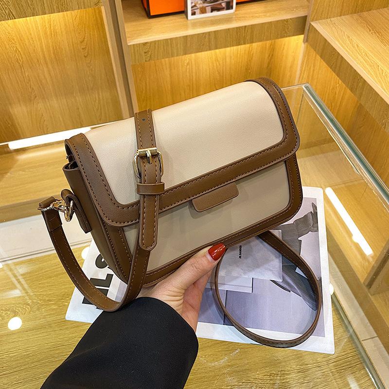 Bag Women's New Trendy Fashion Contrasting Color Single Shoulder Underarm Small Square Bag Texture Retro Oblique Span Bag