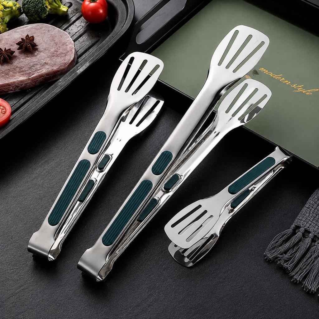 304 Stainless Steel Thickened Anti-Scald Tongs for Steak, BBQ, Baking, and Bread