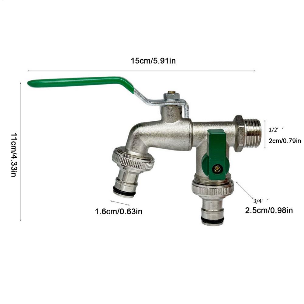 Universeller Edelstahl-Gartenschlauchanschluss mit zwei Auslässen, 3/4 Zoll, frostsicher, für Garten, Rasenfläche, Hof