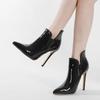Liyke  Spring Black Patent Leather Women Pumps Shoes Sexy Pointed Toe Zip Ankle Boots Party Stripper Heels Modern Booties