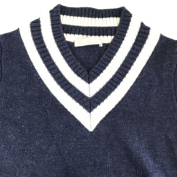 HIGH STREET Wool Long Sleeve Sweater V Neck Men L Navy Tornado Mart(USED)