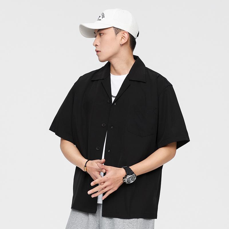 Dongyu Men's Casual Loose Solid Color Short-Sleeve Lapel Shirt for Spring and Summer