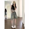 Denim Pants Pockets Vintage High Waist Shorts Women Wide Leg Streetwear Jeans Button Zipper