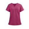 Ladies' Lightweight Solid Color V-neck Pocket Side Slit Short Sleeved Shirt
