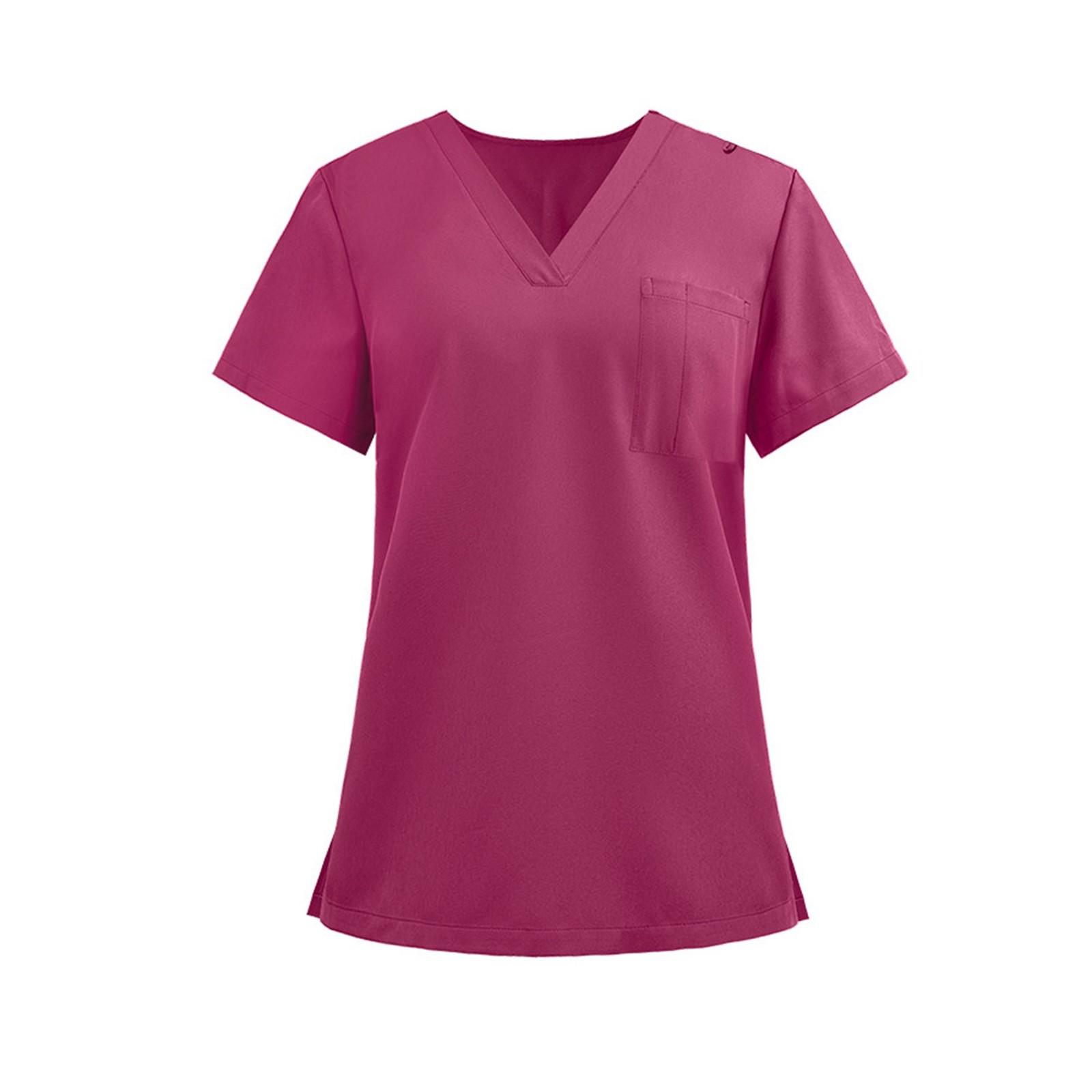 

Женская легкая однотонная рубашка с V-образным вырезом, карманами по бокам и короткими рукавами M