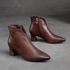 Johnature High Heel Spitzschuh Damen Stiefel Vintage Echtes Leder Vielseitiges Temperament Damenschuhe