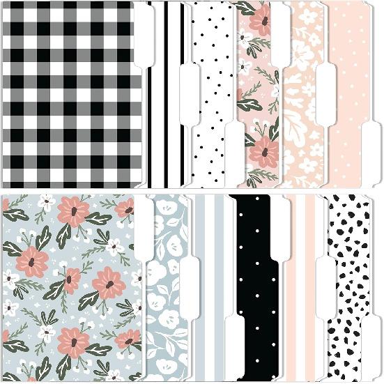 Cute File Folders, Set of 12 3-Tab Letter Size Decorative File Folders Boho Manilla 8.5 x 11 – Pretty Designer Home Office School Supplies