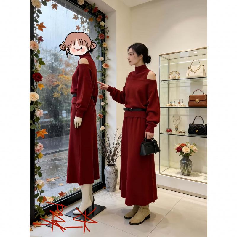 

7778 Versatile Casual Knit Set - Elegant Autumn/Winter Outfit L красный