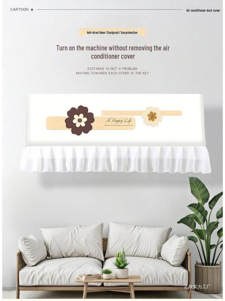 Air Conditioner Wind Deflector: Prevents Direct Blowing with Cute Print, Fits Hanging Units, Fully Enclosed Dust Cover Included.