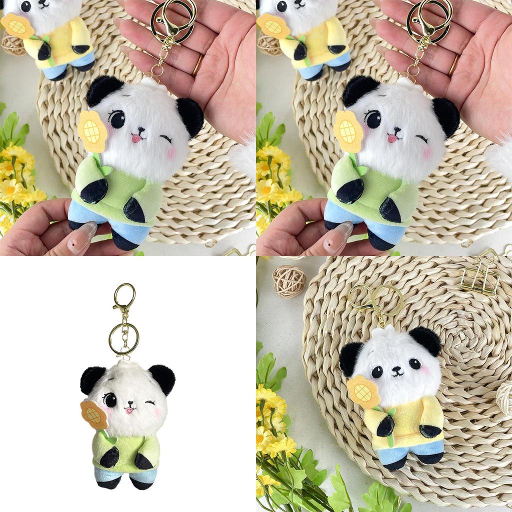 Sunflower Panda Plush Pendant Keychain With Short Plush Fabric For Gifts And Accessories