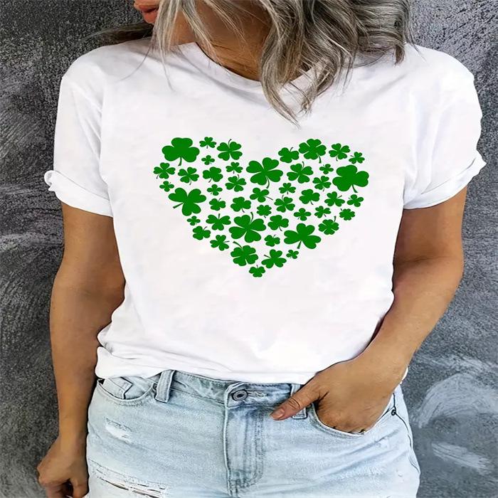 Letní top s kulatým výstřihem a potiskem Módní Ležérní Roztomilá dámská trička z čisté bavlny s krátkým rukávem