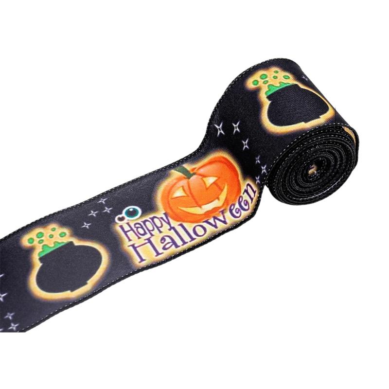 Halloween Theme Wide Ribbon for Halloween Celebration Decors 2.5inch Wire Edged Wide Ribbon 5 Yard for Festival Decors