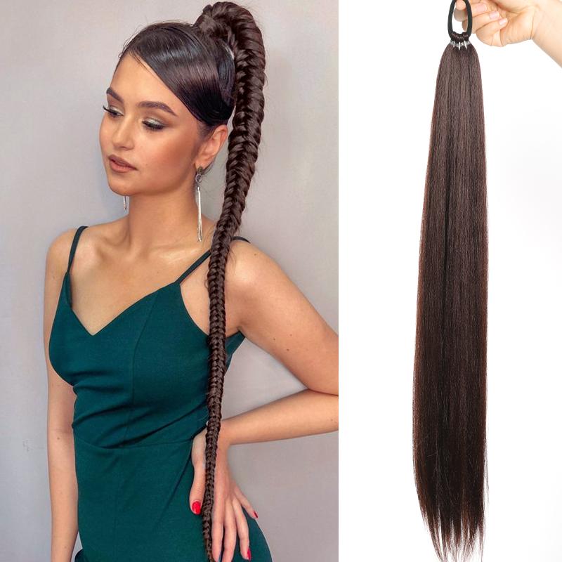 Ponytail Extensions Synthetic With Hair Tie Wrap Around Hair Braid Extensions Tail Rubber Band Hair Ring 28 Inch Ombre Braid DIY