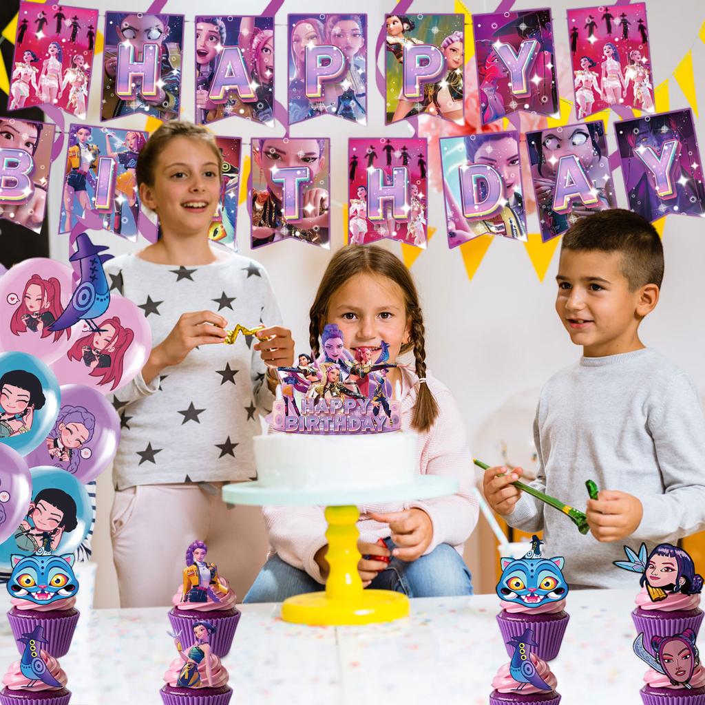 Birthday Theme Party Decoration Banner Pull Flag Cake Flag Balloon- Set