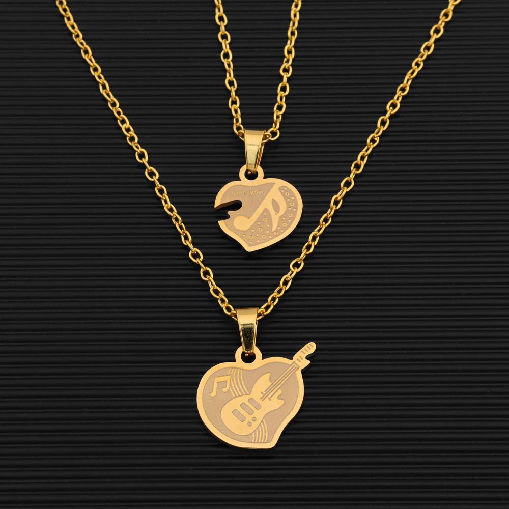 Fashion Creative Romantic Art Creative Design Personality Couple Chain Stainless Steel Guitar Pendant Love Necklace Pendant Pie