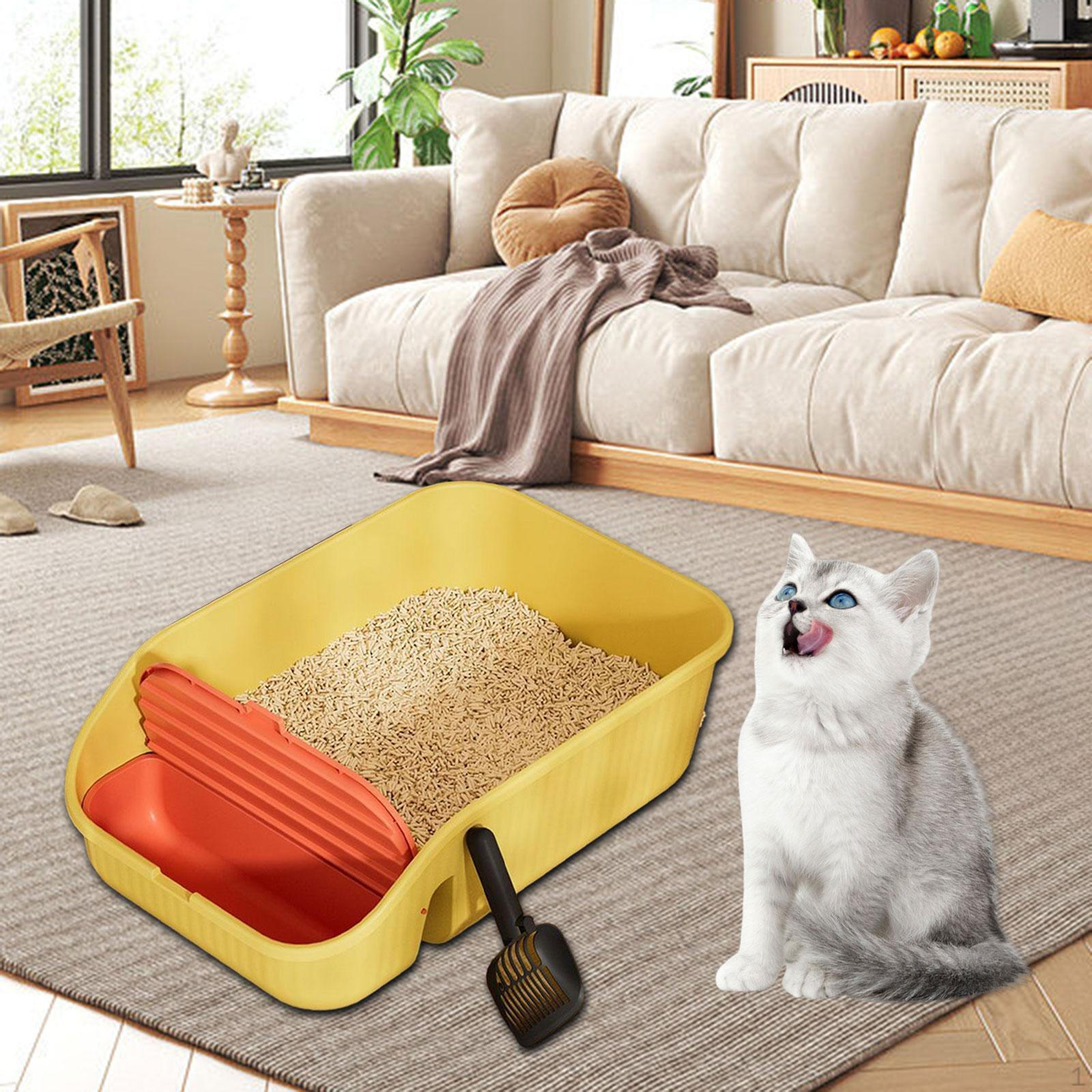 

Cat Litter Box for Indoor Cats High Sided Bedpan with Scatter Shield Anti Splashing Scoop жёлтый