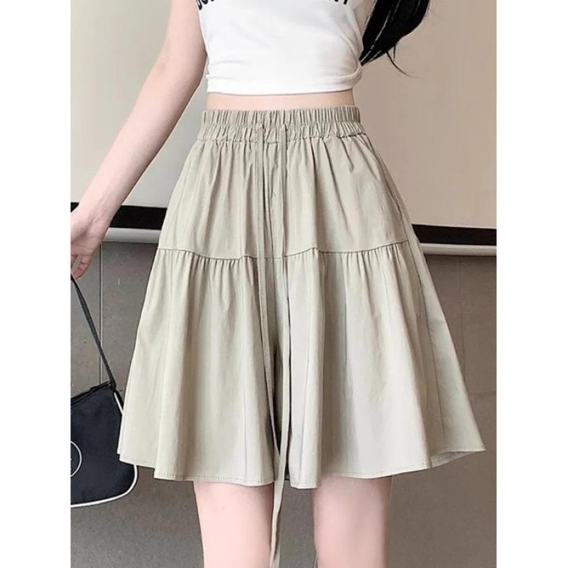 Women's Summer Ice Silk Wide-Leg Skort: Casual, Lightweight, Plus Size 5-Point Length