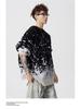 Men's Trendy Red Gradient Snowflake Sweater - Loose Fit, Casual Round Neck, Long Sleeve, Color Block Knitted Top