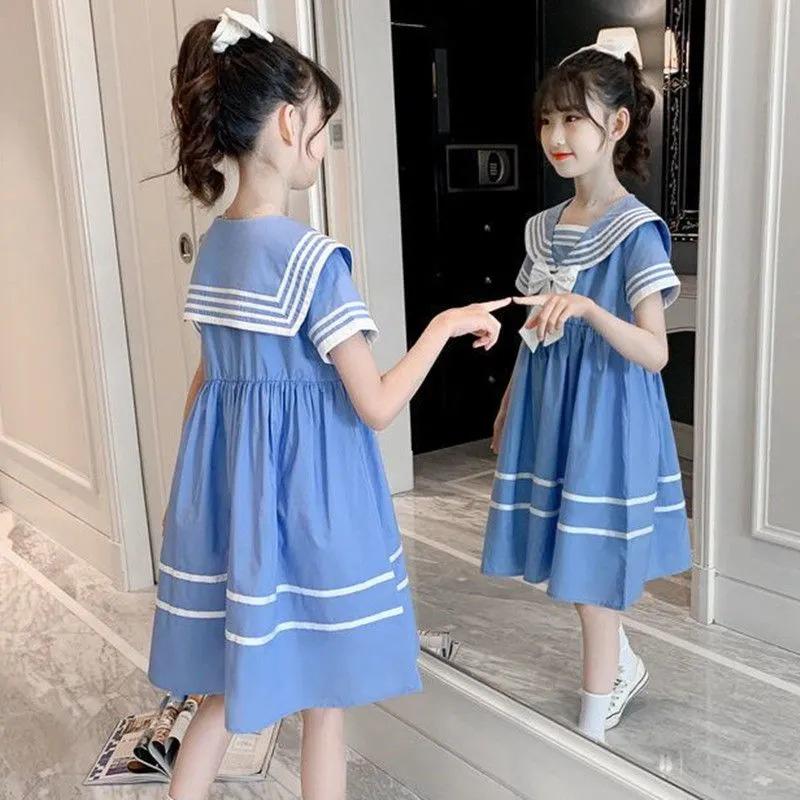 Girls' Summer Korean Sailor Collar Princess Dress